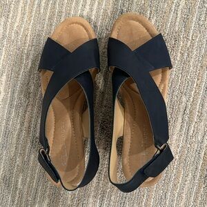 Clarks Annadel navy wedge platform sandals